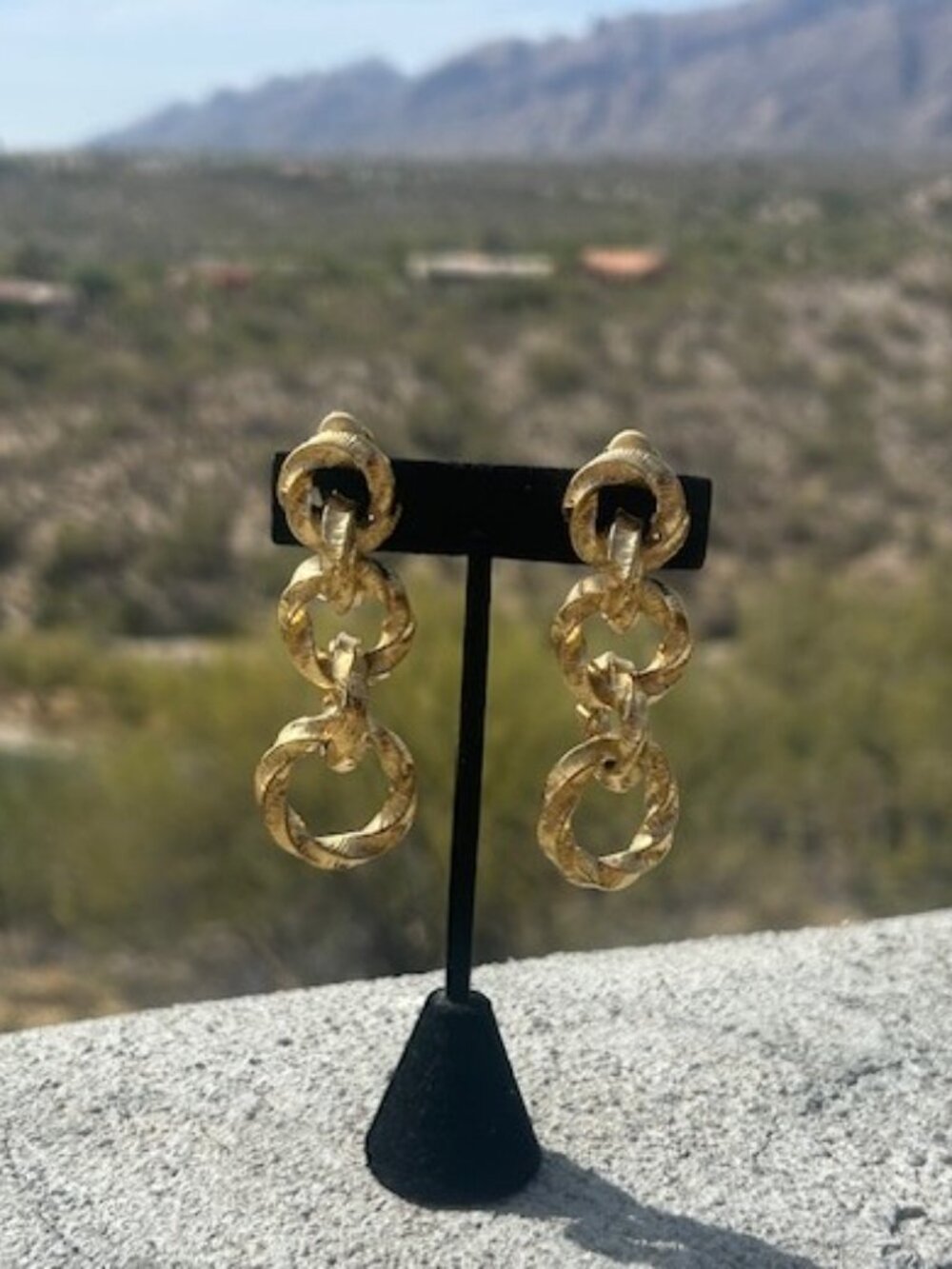 GIVENCHY Paris New York Couture Gold Hoop Textured Link EARRINGS - Picture 11 of 12